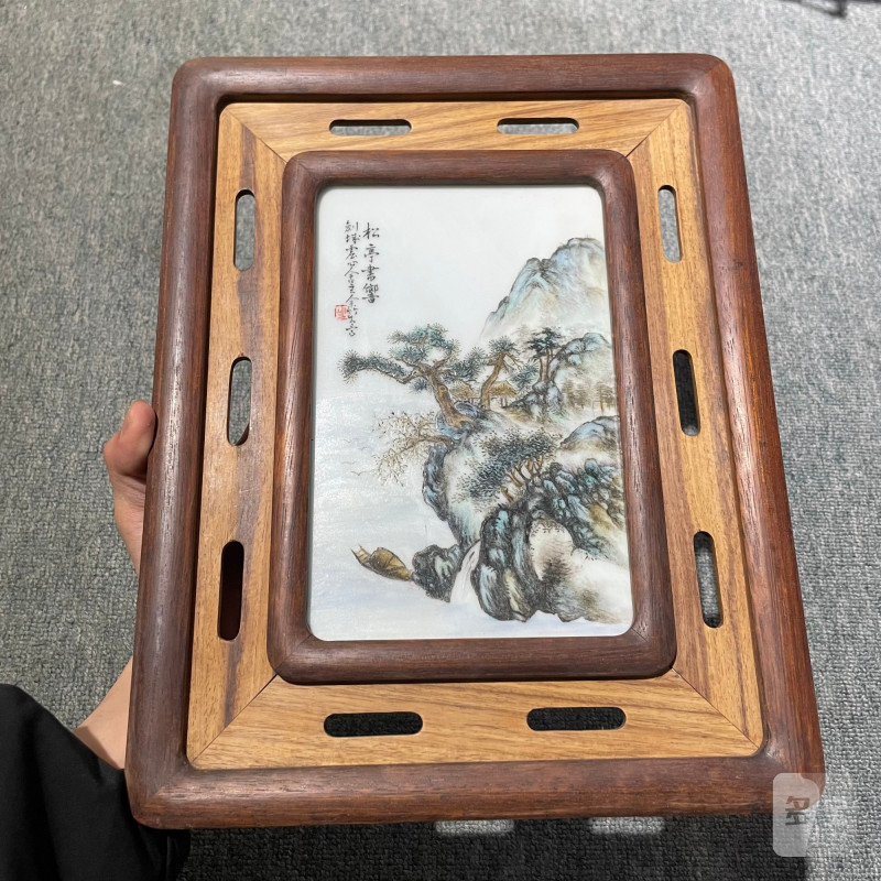 民国 粉彩山水图瓷板一组四件 - 图9